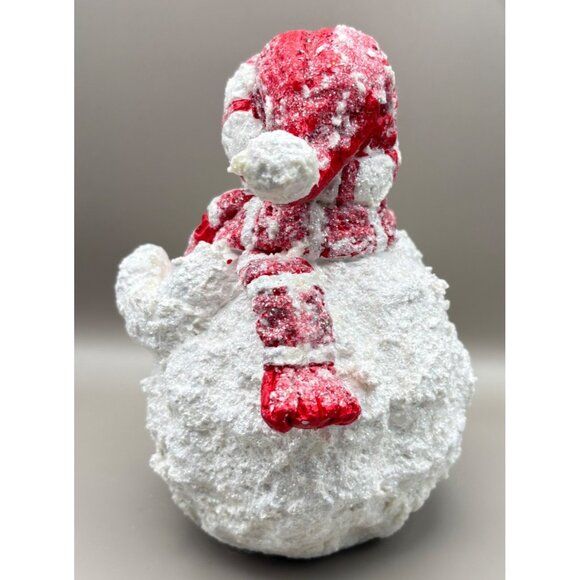 Vintage Snowman Christmas Figurine with Cardinal Bird & Red Accents Glitter - Picture 5 of 8